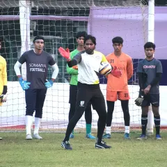 A group of our goalkeepers from various teams listen intently during a specialized goalkeeping clinic led by Mr. Manish Kajania.