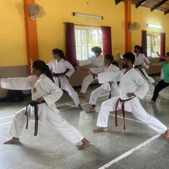 A group of our senior male and female students practicing their kata. Advanced training is open to all dedicated karatekas who wish to push their limits.