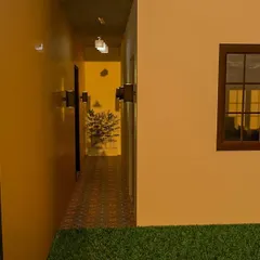 Another perspective of the hallway and exterior of the marriage hall concept. The design ensures a cohesive aesthetic between the indoor and outdoor spaces.