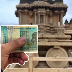 The famous Stone Chariot of Hampi, as featured on the Indian 50 rupee note. We love helping our travelers capture this iconic "then and now" shot.