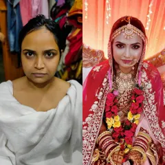 A powerful before and after for a traditional wedding look. I focus on skin preparation to ensure the makeup base is smooth and glowing, which makes all the difference in the final result.