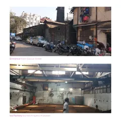 The factory as we found it, buried under layers of plaster and neglect. The top image shows the unassuming entrance on Calicut Street, giving no hint of the vast industrial heritage space that lay within.