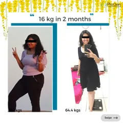 An amazing transformation of 16 kg in just two months. Our client went from 80 kgs to 64.4 kgs, showing what's possible with a dedicated plan and the right support.