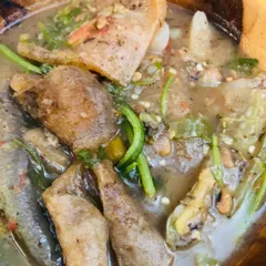 This is a curry made with buff skin and mixed vegetables. The skin becomes tender and absorbs all the flavors of the potato curry.
