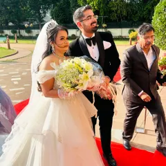 My beautiful white bride, ready to walk the red carpet. The makeup is subtle and beautiful, with a focus on enhancing her natural features.