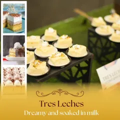 The Tres Leches cake is a dreamy and decadent option for your event. This light sponge cake is soaked in three kinds of milk, offering a moist and flavorful experience.