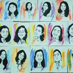 A closer look at a set of the finished caricature portraits from the Pidilite corporate event. You can see the variety of expressions and personalities I aimed to capture.