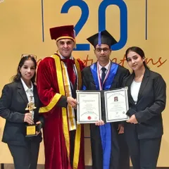 Our founder, Dr. Vinit Kumar, proudly displays his Honorary Doctorate degree alongside university officials and colleagues. This recognition is a milestone for our institution and reinforces our academic credibility.
