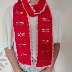 Another view of the Aerith Scarf, showing how it can be styled for a chic and whimsical look.