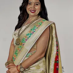 A realistic portrait brought to life with vibrant Prismacolor pencils on a high quality A3 sheet. I carefully layer colors to capture the warmth of a smile and the intricate details of traditional wear, creating a truly lifelike piece of art.