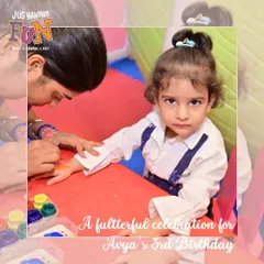 A moment of creativity during a butterfly-themed party. A young guest gets her hand painted, one of the many engaging activities we offer to make each celebration unique and fun.