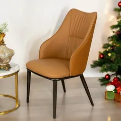 Bring home this lounge chair for a cozy corner or as a stylish dining chair. It features superior comfort with high-quality cushioning and a luxurious tan leather finish, perfect for long conversations around the table.