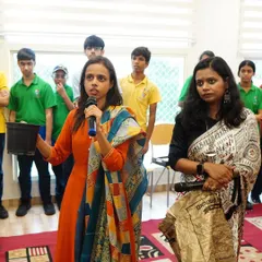 Our facilitators, Sargam and Juhi, leading a composting and waste management workshop for students. We believe in interactive learning, showing practical solutions like turning waste into newspaper bags and black gold for plants.