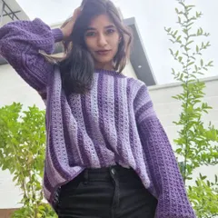 Feeling confident in my handmade sweater. The quality of the cotton yarn from Yarn Hutt makes it so soft and comfortable to wear.