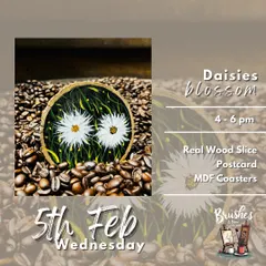 "Daisies Blossom" painted on a real wood slice. This workshop combines the beauty of nature with a rustic, charming art medium.