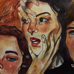Another close-up of the 'trio' piece, focusing on the expressive hands and faces. I love experimenting with different compositions and emotions.