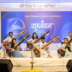 My students performing at 'Guruvandan', our annual Guru Purnima showcase. This is a real concert experience where students get to present their hard work and feel the energy of a live audience, a core part of our guru-shishya tradition.