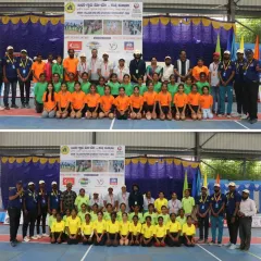 The girls' teams line up at the Inter-Village Kho-Kho & Kabaddi Tournament. We are committed to increasing female participation in sports, and these events provide a safe and encouraging space for girls to compete.
