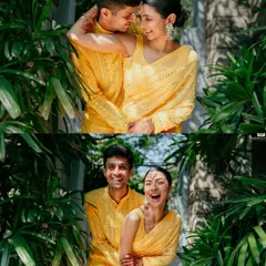 Candid moments of laughter between the couple during their Haldi. We design the event to be relaxed and fun, allowing for genuine expressions of happiness to shine through.