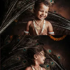 A series of expressive portraits from the little Krishna shoot. The top image shows a big, toothy grin, while the bottom captures a more candid, laughing profile, showcasing the dynamic range of emotions I aim to capture.