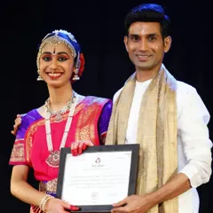 The journey of a dancer is long, but the moment a student completes their Rangapravesham is a moment of immense pride for both of us. Here I am with my disciple Sahana, celebrating her successful solo debut.