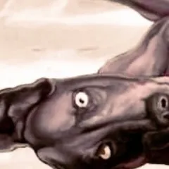 The expressive face of the dog in my painting "Fucchu's comeback." Capturing the soul of an animal in a portrait is a challenge I deeply enjoy.