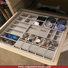 For the collector, every detail matters. We design custom drawers with dedicated compartments for watches, sunglasses, and ties, ensuring your valuable accessories are organized, protected, and beautifully displayed.