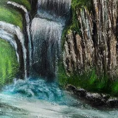 Here is a closer look at the waterfall texture. I spend a lot of time layering the putty to get the movement of the water just right. It’s this touchable detail that makes a 3D mural so special.