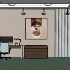A conceptual design that blends 2D lines with 3D elements. This is part of my initial planning phase, where I map out the space and experiment with different furniture placements and lighting options to find the most effective layout.