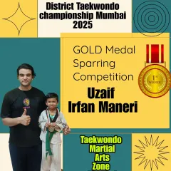This is the result of pure dedication. Meet Uzaif, a gold medal winner at the District Taekwondo Championship. I don't just train fighters; I build champions from a young age.