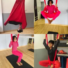 My kids' aerial yoga classes are all about joyful play. We swing, we hang upside down, and we learn to trust our bodies in a fun, safe environment, building confidence with every new pose.