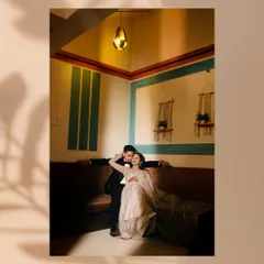 A single, powerful shot that looks like a movie poster. The unique lighting and composition create a high-fashion, artistic portrait.