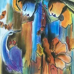 Here is another beautiful soft pastel piece inspired by Radha and Krishna, showing a more abstract and gentle style. The student focused on creating soft color transitions and delicate line work to express a feeling of peace.