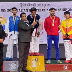 Our students, Tushar and Harshit, on the podium at the 8th South Asian Karate Championship in Bhutan. Their gold medals are a result of relentless training and dedication.