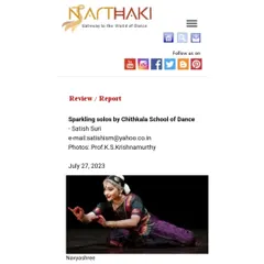 A review of my performance published on Narthaki.com, a leading portal for Indian dance. Receiving recognition from such a respected platform is truly an honor.