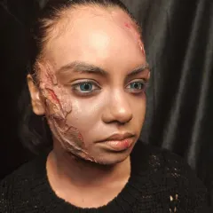 A demonstration of our DIY SFX makeup skills, creating realistic looking wounds, bruises, and scars. This is an advanced technique taught in our courses for aspiring film and theatrical makeup artists.