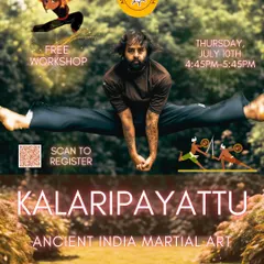 This is an invitation to awaken your inner strength through Kalaripayattu, an ancient Indian martial art. My workshops are designed for both kids and adults, offering a powerful way to build discipline, flexibility, and a deep connection between mind and body.