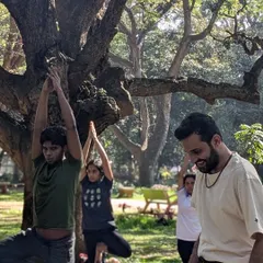 A candid moment from our Cubbon Park session. You can see the focus and the smiles, which is what my classes are all about. It's a mix of effort and ease.