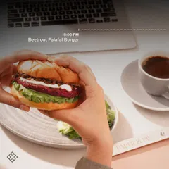 Workday done? Celebrate with a satisfying Beetroot Falafel Burger. A great way to end your work session and start your evening.
