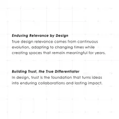 A graphic from our feature in Fortune India, discussing enduring relevance and building trust in design. It highlights our belief that design should be an extension of a brand's identity.