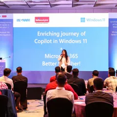 On stage for Microsoft, discussing the journey of Copilot in Windows 11. I am comfortable handling technical content for leading tech companies.