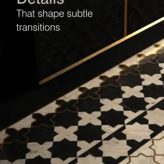 The smallest details often tell the biggest stories. For the Soaltee Hotel, we used bold, geometric floor patterns to guide guests and create subtle transitions between spaces. This reinterpretation of traditional Nepalese motifs in a modern palette of black and white marble with brass inlays is central to the lobby's narrative.