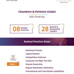 We are proud to be recognized by Chambers and Partners Global 2025, with eight of our practice areas ranked in Band 1. This includes key dispute resolution fields such as Dispute Resolution: Arbitration and International and Cross-Border Capabilities.