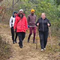 Leading a group on a mindful walk through the forest trails. Connecting with nature is an essential part of the yoga journey, helping us to feel grounded and present.