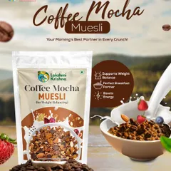 Start your day right with our Coffee Mocha Muesli. It's the perfect breakfast partner that supports weight balance and boosts energy, packed with jowar flakes, almonds, seeds, and cocoa.