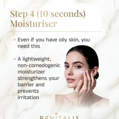Step 4 is applying moisturizer, which takes another 10 seconds. Even if you have oily skin, you need this. A lightweight, non-comedogenic moisturizer strengthens your skin barrier and prevents irritation.