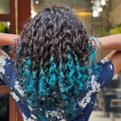 The back view shows how the color is concentrated on the lower layers for a dip-dye effect.