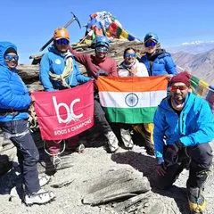 The summit of Kang Yatse II at 6,250 meters. This is the moment it's all for. Exhausted but elated, our team holds the Tiranga high, a symbol of pride and perseverance above the clouds in Ladakh. This is more than a climb; it's a story of teamwork and spirit.