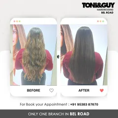 From wavy and unruly to sleek and straight. This before and after shot demonstrates the effectiveness of our classic smoothening treatment, which simplifies daily styling and provides a lasting polished finish.
