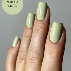 A closer look at a perfect summer shade: Matcha Green. It's a soft, creamy green that's both trendy and refreshing.